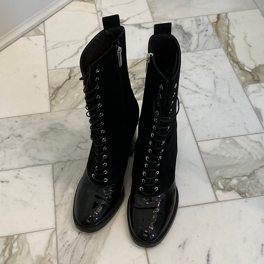 Sleek Black Patent Lace-Up Women's Boots